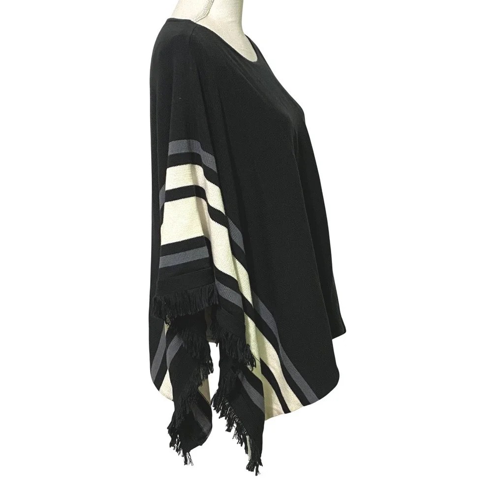 Vtg 90s Y2K Womens Striped Fringe Poncho Boho Chic‎ Equestrian Western Coastal